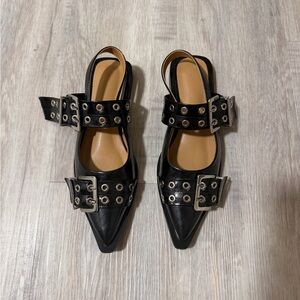 Black Buckle Strap Women's Shoes